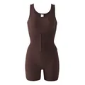 Brown one-piece tummy control shapewear bodysuit with adjustable front hooks for women - S / Top And Bottom / Coffee