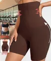 High waist tummy control shapewear shorts in coffee brown for women - Coffee