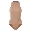 Professional nude sleeveless ribbed bodysuit with mock neck and tummy control feature - S / Tops / Nude