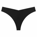 Sleek black seamless ice silk thong for women featuring a low waist V-cut design - Black