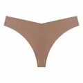 Seamless breathable ice silk low-waist thong for women in tan color for daily wear - Milk Coffee