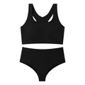 Nahtloses schwarzes Sport-BH- und Slip-Set mit Racerback für bequeme Sportbekleidung - S / Oberteil Und Unterteil / Schwarz