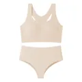 Bequemes nahtloses Sport-BH und Slip Set in Nude mit Racerback Design für Damen - S / Oberteil Und Unterteil / Hautfarben