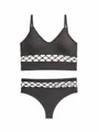 Ensemble soutien-gorge de sport et string gris anthracite ajouré pour femme - Gris