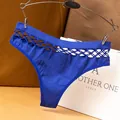 Premium sexy blue seamless thong with hollow fishnet waistband for women fitness - M / Bottoms / Sapphire Blue