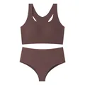 Schokoladenbraunes Damen-Sport-BH-Set mit Racerback und hoher Taille - Dunkelbraun