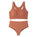 Nahtloses Sport-BH und Unterwäsche-Set mit Racerback in Terracotta-Orange Optik - S / Oberteil Und Unterteil / Dunkelbraun