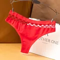 Seamless red high-waist thong with sexy hollow-out fishnet detail for women sports - Red