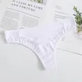 White seamless low-waist thong underwear featuring sexy side cut-out mesh design - One Size / Thong (002) / White