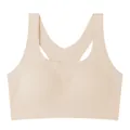 Beige nahtloser Sport-BH ohne Bügel aus atmungsaktiver Eisseide mit Racerback. - S / Oberteile / Weiß-Aprikose