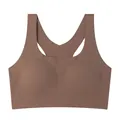 Nahtloser dunkelbrauner Eisseiden-Sport-BH mit Racerback-Design und bügellosem Halt - S / Oberteile / Milchkaffee