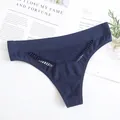 Sexy navy blue seamless thong with breathable mesh hollow-out design for modern women - One Size / Thong (002) / Navy Blue