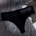 Sexy women's black seamless sports thong with wide ENJOY SPORT lettered waistband - M / Bottoms / Black