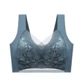 Elegante blauwe naadloze kanten bh in veststijl met vaste cups en zonder beugel - L / Tops / Donkerblauw
