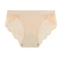 Elegant apricot ice silk seamless briefs for women with delicate lace patchwork - M / Apricot