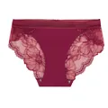Elegant burgundy ice silk and floral lace seamless mid-waist briefs for women - M / Burgundy