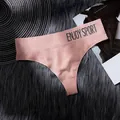 Women's pink seamless sport thong with wide 'ENJOY SPORT' waistband for fitness gym - M / Bottoms / Dusty Pink