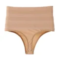 Women's beige high-waisted tummy control thong shaper with breathable mesh pattern - M / Bottoms / Nude