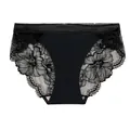 Sexy black ice silk seamless panties with floral lace hollow stitching and cotton crotch - M / Black