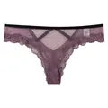 Sexy purple lace thong with hollow polka dot mesh and scalloped edges - S / Purple