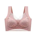 Elegante roze kanten bh zonder beugel met naadloze vaste cups en bloemig borduurwerk - Lichtkoffie