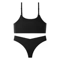 Seamless black women's lingerie set featuring thin strap bralette and matching thong - S / Top And Bottom / Black