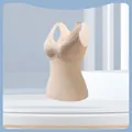Women's seamless thermal tank top in beige with built-in pads and fleece lining - Nude