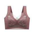 Elegante stoffige roze naadloze kanten beha zonder beugel met mesh detail - camel
