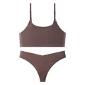 Seamless chocolate brown lingerie set with scoop neck bra and thong - S / Top And Bottom / Dark Brown