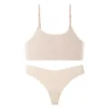Beige seamless lingerie set with adjustable bralette and matching V-cut thong underwear - S / Top And Bottom / White Apricot