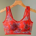 Red floral print wireless sports bra for women with vest style breathable mesh design - L / Tops / Red