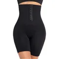 Seamless high waisted tummy control shapewear shorts with front hook-and-eye closure. - XS/S / Black