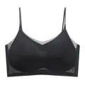 Naadloze zwarte draadloze bralette met dunne bandjes en een ademend mesh paneel - Maat M (Aanbevolen 40-50kg) / Tops / Zwart