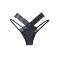 Elegant black low waist thong with a unique hollow lattice waistband design style. - M / Bottoms / Black