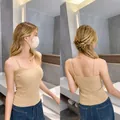 Comfortabele geribbelde gewatteerde hemdje tanktop in kaki voor dames, casual mode - Eén maat / Tops / Mosterdgeel