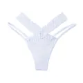 Elegant white low waist ice silk thong featuring a unique hollow woven design for women - M / Bottoms / White