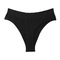 Women's seamless black T-back thong underwear featuring a comfortable wide waistband - M / Bottoms / Black