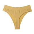 Women's mustard yellow seamless thong with ribbed waistband and low waist design - Yellow