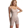 Women's seamless beige tummy control bodysuit shapewear with open crotch for daily use - S / Top And Bottom / Nude