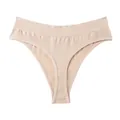High-quality women's seamless beige thong with wide ribbed waistband for fitness - M / Bottoms / Nude
