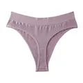 Comfortable mauve seamless thong panty featuring a wide ribbed high waistband for women - M / Bottoms / Purple