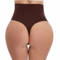 Professional high-waisted seamless control thong shapewear in elegant chocolate brown - Coffee