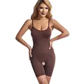 Brown women's open crotch shapewear bodysuit for tummy control and body sculpting - S / Top And Bottom / Brown
