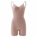 Seamless tummy control bodysuit in nude beige with adjustable straps and shorts - S / Top And Bottom / Nude