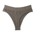 Seamless brown thong panty for women featuring wide ribbed waistband and soft fabric. - M / Bottoms / Khaki