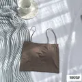 Comfortable brown seamless camisole featuring fixed chest pads and slim spaghetti straps - One Size / Cropped Top / Khaki