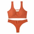 Seamless rust orange lingerie set featuring ribbed fabric and heart-shaped hollow buckles - Letter F / Top And Bottom / Orange