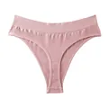 Seamless high-cut T-back underwear in dusty pink with wide ribbed waistband - Pink