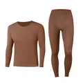 Men's high-stretch thermal underwear set with long sleeve top and pants in brown finish - L / Top And Bottom / Coffee