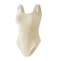Premium sleeveless ribbed seamless yoga bodysuit in cream beige color for fitness - S / Top And Bottom / Off White